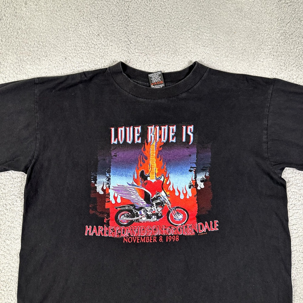 Harley Davidson Shirt Mens XL Black Vintage Graphic 1999 Casual Flames USA Made - Picture 2 of 11